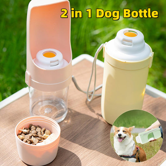 2-in-1 Travel Dog Water Bottle with Food Container