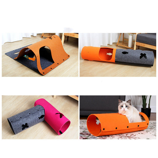 2-in-1 Felt Cat Tunnel and Pet Nest House