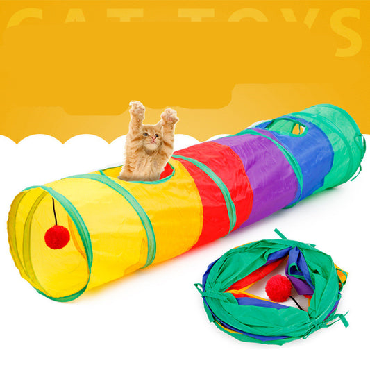 Rainbow Collapsible Cat Tunnel + Toys