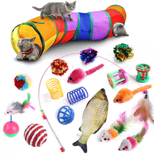 Rainbow Collapsible Cat Tunnel + Toys