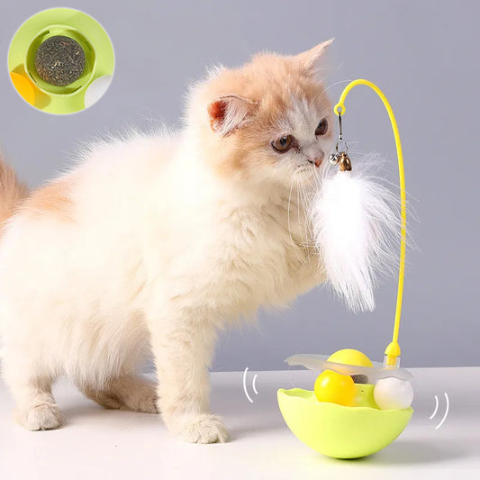 Interactive Cat Tumbler Toy with Feather Wand and Catnip Ball